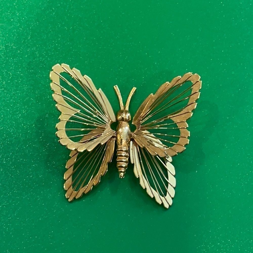 Vintage Signed Monet Butterfly Gold-tone Brooch